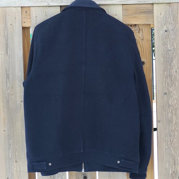 MERC London Men's Bomber Jacket Size Large Harrington Jacket Wool Navy - Picture 9 of 9